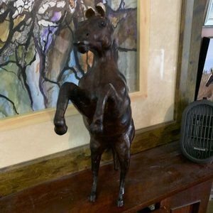 Large Leather Horse, 16" Decor